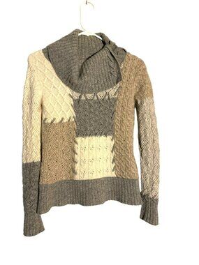 Sundance Patchwork Lambswool Blend Cowl Neck Sweater XS